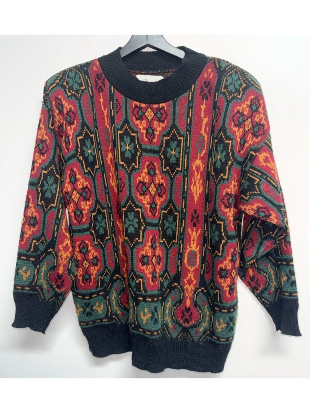 VINTAGE Donagain Womens Geometric Knit Sweater 80s 90s Cosby Style Maximalist L